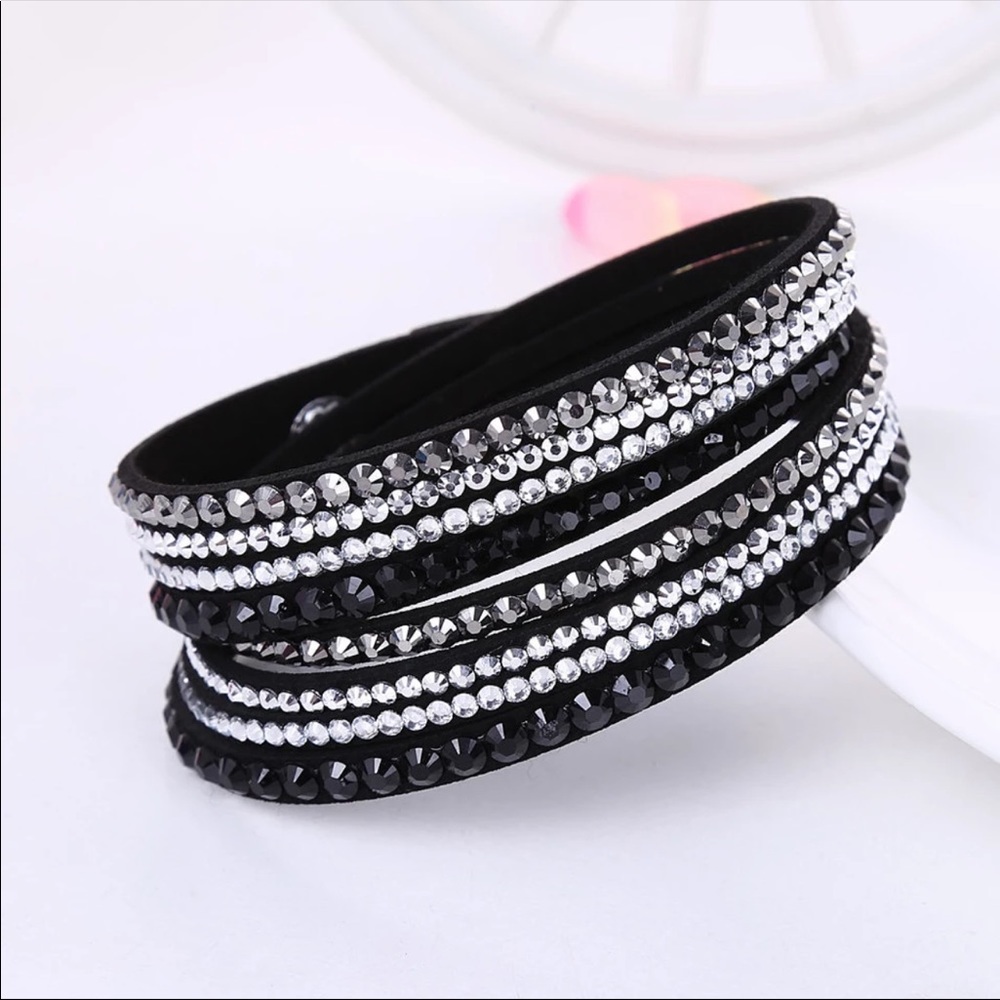 Black Wrap Around Bracelet with Crystals